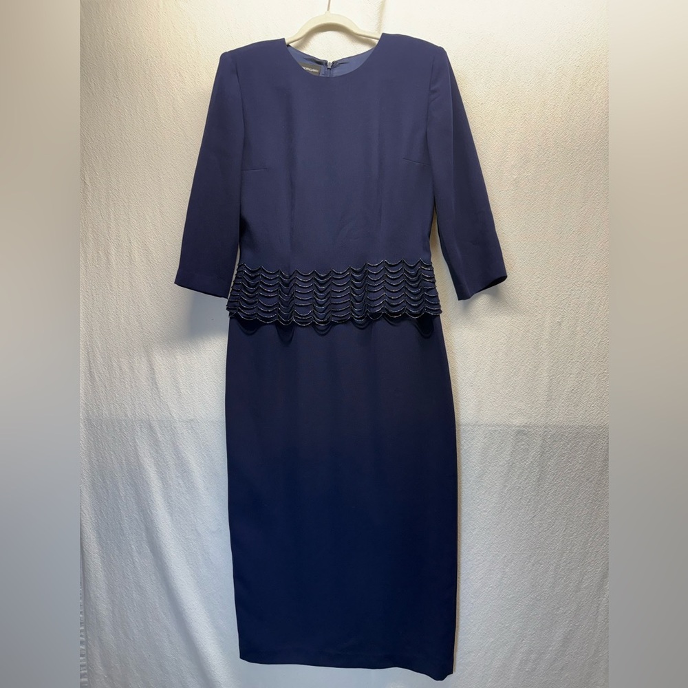 Mother of the Bride Special Event Evening Dress Peplum Style Beadwork Navy Blue